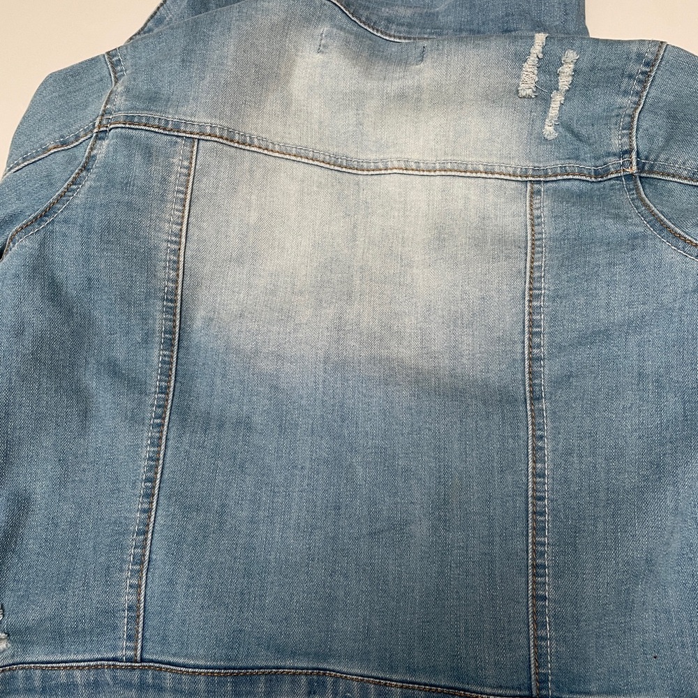 Floral Embroidered Faded Weathered Denim Jean Jacket - Picture 4 of 4